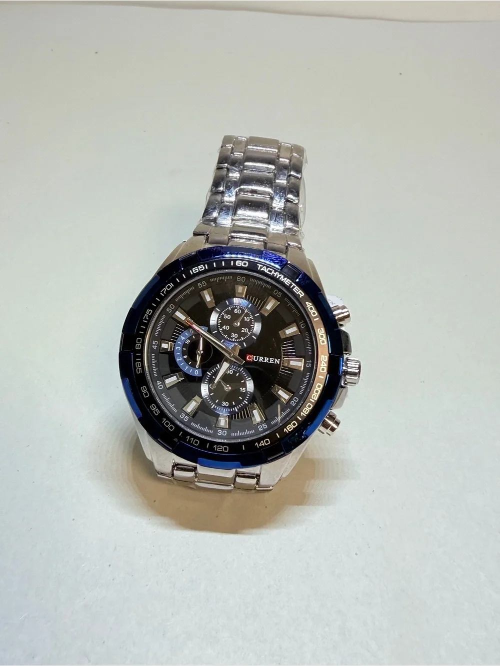 Men's Silver and Black Chronograph Watch
